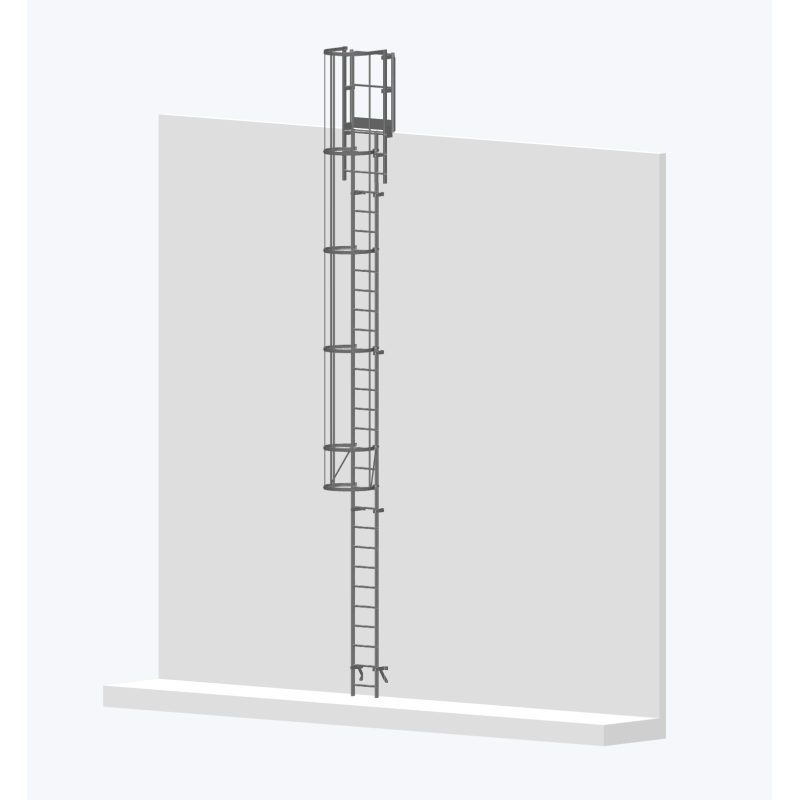 Echelle à crinoline 8000mm avec sortie large 770mm - solution d'accès vertical sécurisé.