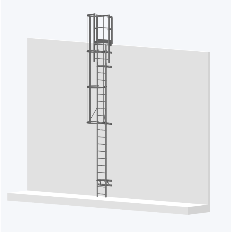Échelle à crinoline 6000mm - Fixation bardage avec sortie large 770mm.