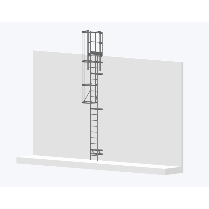 Echelle à crinoline 5000mm - Fixation bardage avec sortie large 770mm