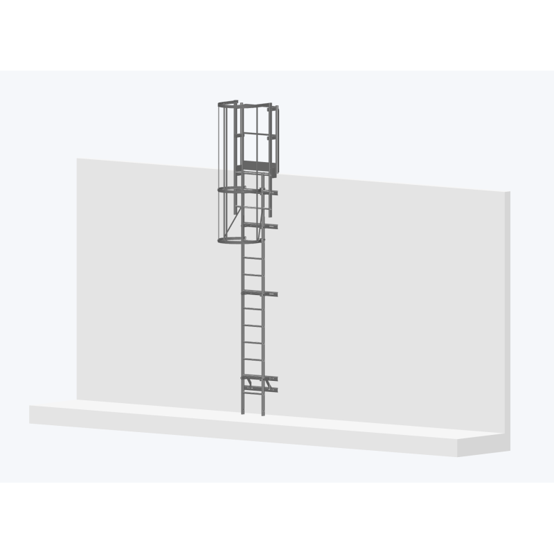 Echelle à crinoline 4000mm - Fixation bardage avec sortie large 770mm.