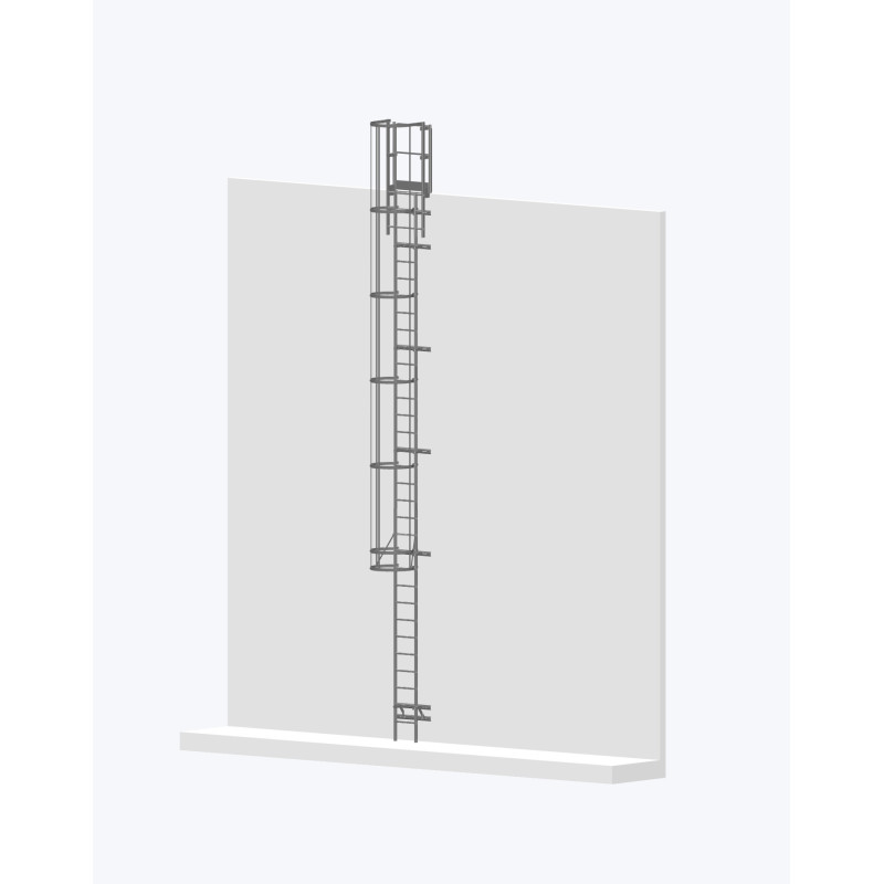 Echelle à crinoline 9000mm bardage avec sortie large 770mm _ conforme EN ISO 14122-4
