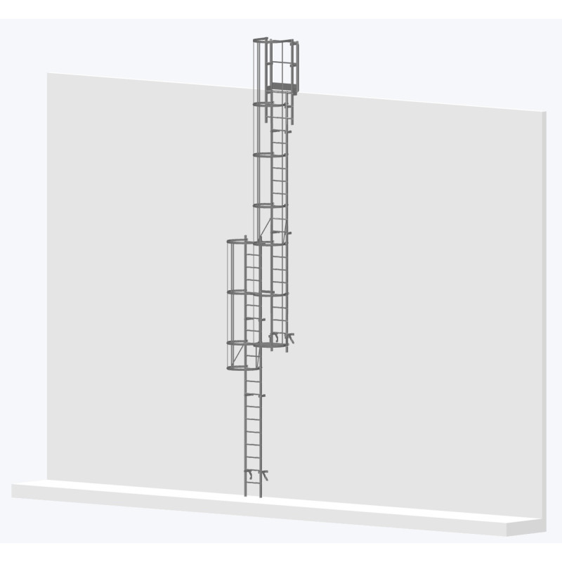Echelle à crinoline 9000mm avec sortie large 770mm - accès sécurisé conforme NF E85-016