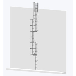 Echelle à crinoline 12000mm avec sortie large 770mm - accès sécurisé conforme EN ISO 14122-4.