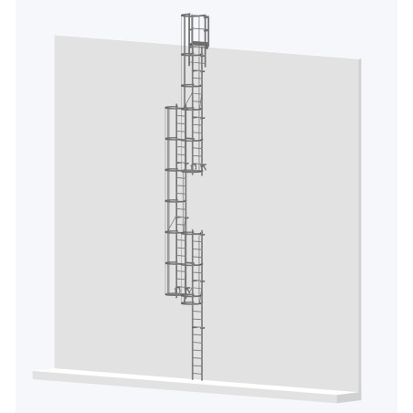 Echelle à crinoline 12000mm avec sortie large 770mm - accès sécurisé conforme EN ISO 14122-4.