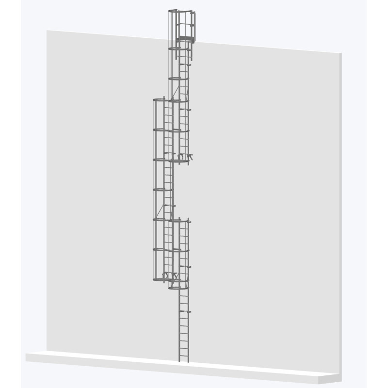Echelle à crinoline 12000mm avec sortie large 770mm - accès sécurisé conforme NF E85-016.