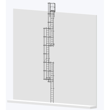 Echelle à crinoline 12000mm avec sortie large 770mm - accès sécurisé conforme NF E85-016.